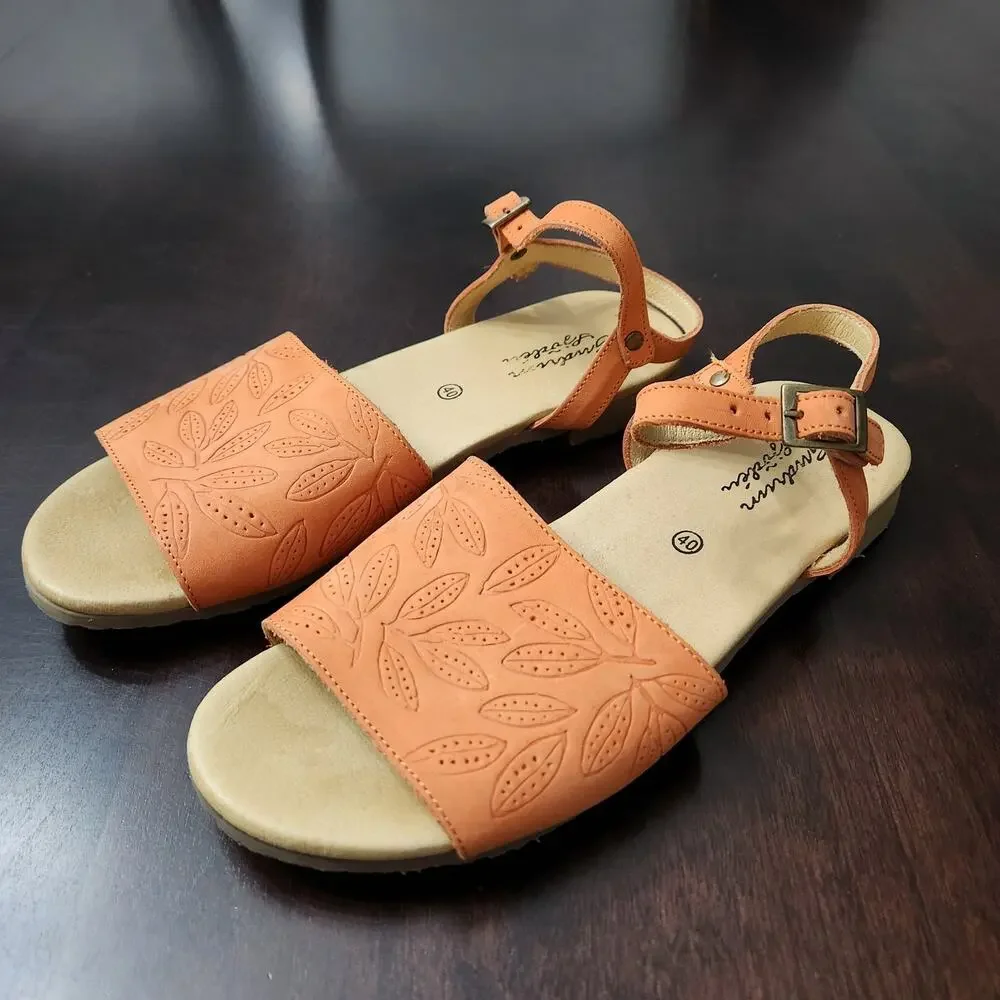 Gudrun Sjoden Savanna Orange Leather tooled Sandals Size EU 40